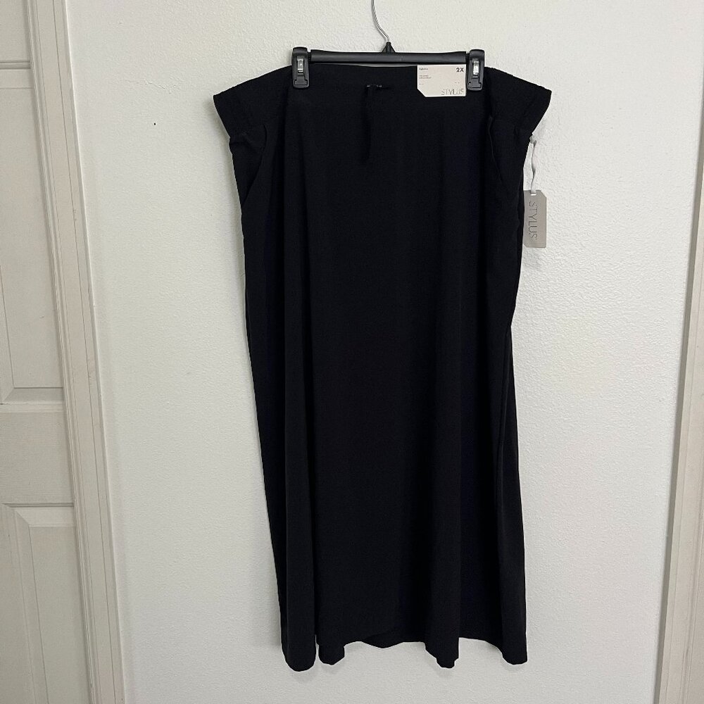 Stylus | High-rise Side Pockets Wide Waist Band Black Long Skirt, size XXL